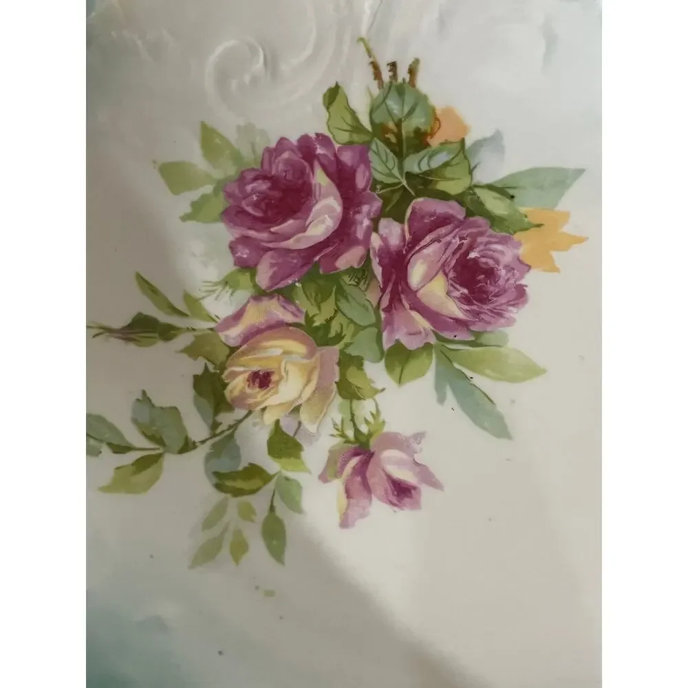 Vintage‎ Floral Serving Bowl 9” Pink Roses Gold Trim Cottagecore